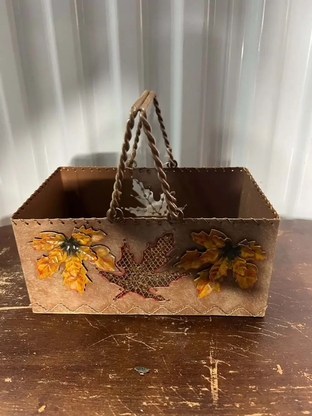 Metal Fall Autumn Maple Leaf Decorative Basket Storage Bin